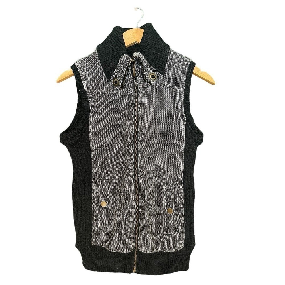 Green Tea Sweater Vest Women Size M Black/Cream Stripe